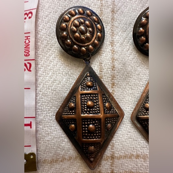 Vintage Style Bronze Geometric Earrings - Picture 2 of 4